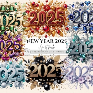 New Year 2025 Png Bundle, Happy New Year 2025 Clipart, New Years Day Cliparts, New Years Banner, Lavender New Year, Burgundy New Year Png