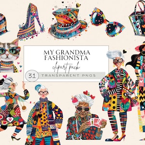 Old Lady Clipart, Quirky Old Lady Clipart, Funny Old Ladies Clipart, Old Lady Png, Grandma Fashion Lover Clipart, Granddaughter And Grandma