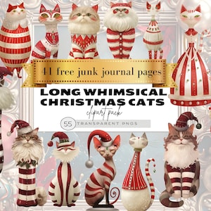 Schrullige Weihnachtskatze Clipart, wunderliche Weihnachtskatzen Clipart, Katzenrasse Clipart, lange Bengal-Katze, Maine-Coon-Katze Png, lustige Katze