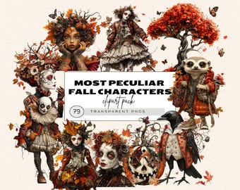 Peculiar People Clipart, Surreal Halloween Clipart, Peculiar Fall Characters, Autumn Forest Clipart, Autumn Characters Clipart, Fall Forest
