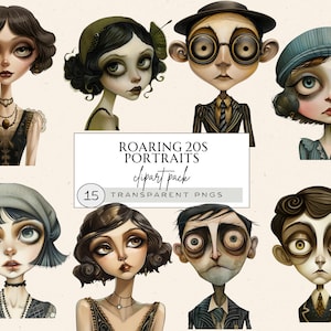 Années 20 rugissantes, clipart vintage Lady Portrait, aquarelle Portrait couple Png, clipart fille clapet, vieux temps, portraits fantaisistes