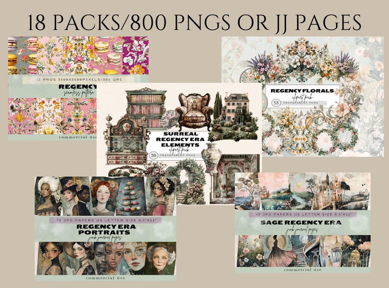 Recency Style Paper Regency Era Mega Bundle, Regency Era Junk Journal Pages, Regency Junk ...