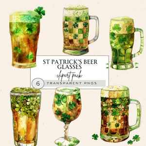 Bier Clipart, Bierglas Png, St Patrick's Bierglas Clipart, Kleeblatt Bier Clipart Bundle, St Patrick's Day Clipart Pack, Print On Demand