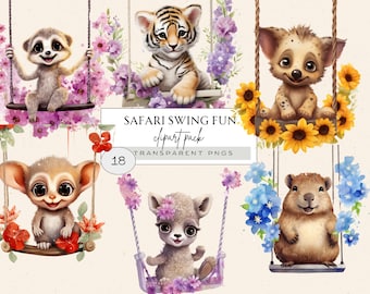 Animals Swing Clipart, Safari Animal Png, Watercolor Safari Animals Png Bundle, Wild One Safari Pink Png, Wild One Girl Png, Llama Clipart