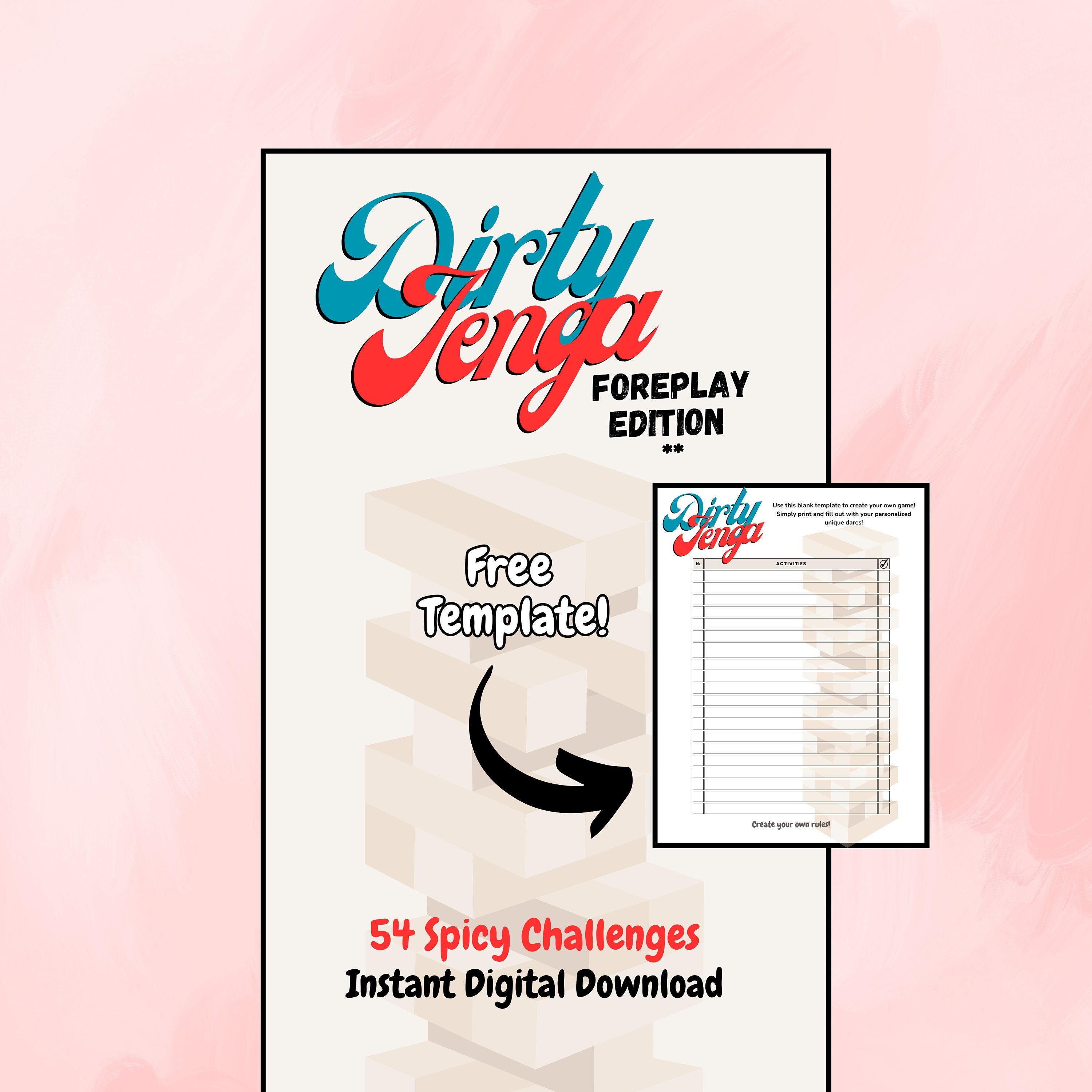Printable Sexy Game Dirty Jenga, Sex Games Hot Adult Tower Sex Game. 54