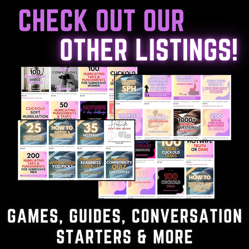Ignite your passion with our Hotwife Game for Couples. This printable PDF includes 150+ spicy questions & dares designed to celebrate her sexuality and fuel your shared fantasies. Perfect for a naughty date night, this game helps you explore her hotpast and deepen your intimacy. Instant download for immediate fun.