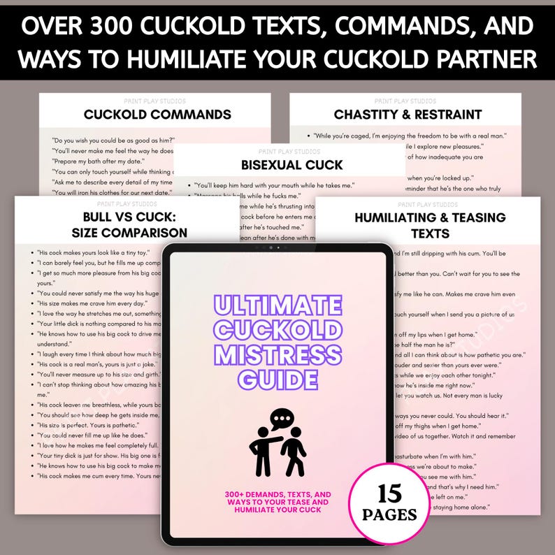 ultimate cuckold mistress guide for her, cuckold demands, cuckold sexting and text prompts, how to tease your cuckold husband ideas and cuckold dares and cuckold punishments for him