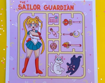The Sailor Guardian 8”x8” Art Print, Anime, Doll Art Print