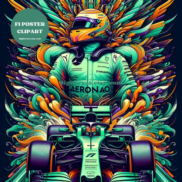 Unique Formula 1 poster that every fan would like to have. The originality and combination of colors makes it incredible and attractive.