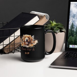 Paws For A Sip Black Glossy Mug | Cat Lover Gift | Ceramic Coffee Cup | Tea Lover Gift | Cat Mom Gift | Cute Mom Gift | Christmas Gift