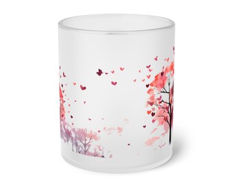 Taza de vidrio esmerilado Love Tree, regalo de temporada / regalo de Navidad / taza de café / taza expresso / taza fresca / día de San Valentín