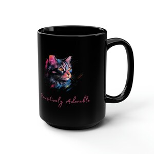 Taza negra 15oz / Taza de té de cerámica / Taza grande / Taza de gato / Regalo de Navidad / Taza de té grande / Regalo amante del café / Taza fresca