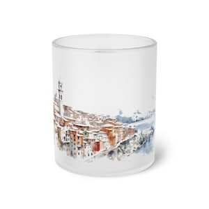 Tazza di vetro smerigliato a tema invernale italiano / Regalo di Natale / Regalo festivo / Tazza di caffè espresso / Tazza fresca / Tazza da ufficio / Regalo per gli amanti del caffè /
