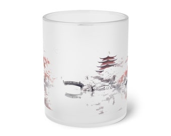 Japan Winter Themed Frosted Glass Mug | Weihnachtsgeschenk | Festliches Geschenk | Espressotasse | Coole Tasse | Büro-Tasse | Weihnachtsgeschenk | Becher Geschenk