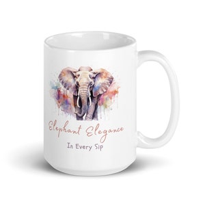 Elephant Elegance White Glossy Mug | Ceramic Coffee Cup | Coffee Lover Gift | Cute Mom Mug | Coworker Gift | Funny Coffee Mug | Elephant Mug