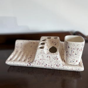 Accessoires de salle de bain, support rétro en céramique, tasse vintage pour brosse à dents, ensemble de savon, organisateur de salle de bain fonctionnel, cadeau