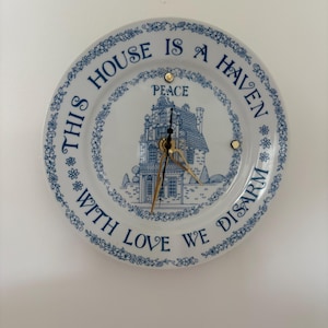 Vintage Clock Ceramic Plate, Blue and White Decorative Wall Clock for Home Decor, Unique Gift for Vintage Lovers