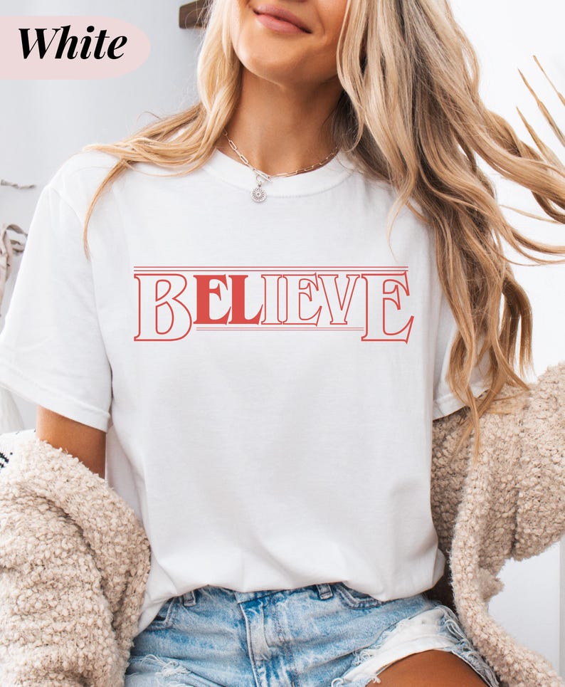 Trendy "Believe" Shirt Comfort Colors Tee Retro Hawkins Inspired Graphic T-Shirt Eleven Fan Shirt 80s Aesthetic image 3