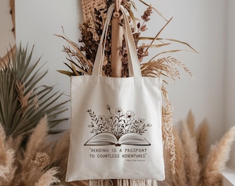 Literary Quote Tote Bag 100% Cotton Canvas Book Lover Gift