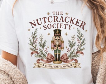 Faux Cross Stitch Nutcracker Society Shirt or Sweatshirt Comfort Colors 1717 Christmas Vintage Nutcracker Tee Family Christmas Shirts