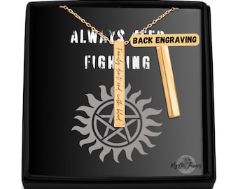 Family Don&#39;t End With Blood Necklace. Supernatural Jewelry. Bobby Singer. Dean Winchester. Sam Winchester. Always Keep Fighting.