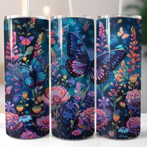 Butterfly Tumbler Wrap 20oz Sublimation Digital Design, Butterfly Floral Sublimation Design, Tumbler Digital Graphics, Tumbler Designs