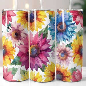 Diseño de sublimación de envoltura de vaso de girasol, diseño de vaso floral PNG, envoltura de vaso delgado, diseño de sublimación de envoltura de vaso 20 oz