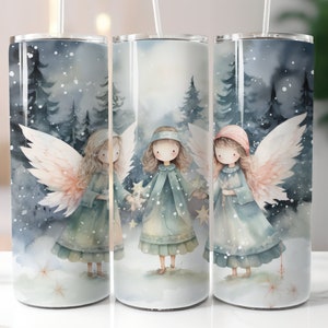 Acuarela Ángel 20 oz Flaco Vaso Diseño de sublimación Descarga digital png Instantáneo SOLO DIGITAL, Navidad Invierno Ángel Vaso PNG