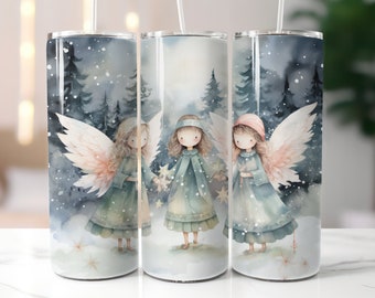 Watercolor Winter Angel Tumbler Design: 20 oz Skinny Tumbler (Digital Download)