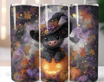 Halloween Highland Cow Tumbler Wrap: 20oz Sublimation Design (Digital Download