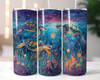Sea Turtle Tumbler Sublimation Design, Ocean Art (Digital Download)