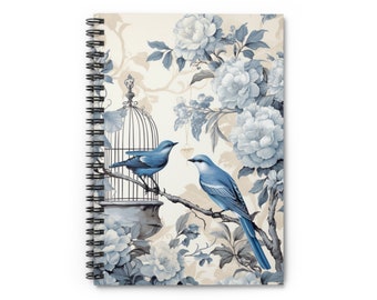 Cuaderno espiral de toile azul, de inspiración francesa, con líneas rayadas de 6x8