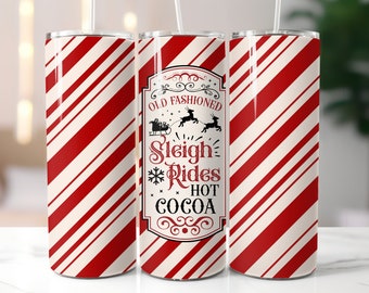Christmas Candy Cane 20oz Tumbler Wrap, Red and Cream (PNG Digital Download)