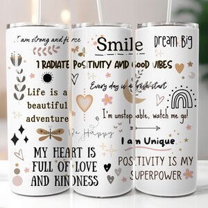 Positive Affirmations Tumbler Sublimation Design: Boho Inspiration (Digital Download)