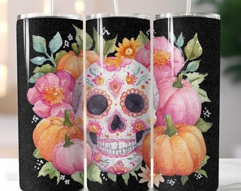 Halloween-verpakking suikerschedelbeker, pompoen bloemenmotief (digitale download)
