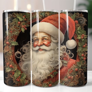 Santa Claus Tumbler Wrap for 20oz Skinny Tumbler, Santa Sublimation Wrap. Christmas Tumbler Wrap Sublimation Design for Skinny Tumbler