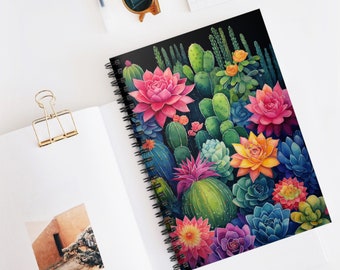 Cactus Floral Lined Spiral Notebook, Gardener's Journal (6x8)