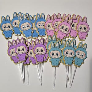 Mixed Color Labubu Cupcake Toppers| Party Decor| Labubu Party| 24 Cupcake toppers| Party Decorations Labubu Collection