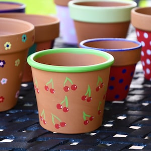 手描きテラコッタプランター | てんとう虫と水玉模様のボヘミアン風インテリア