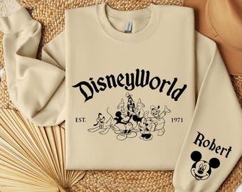 Disneyworld Est 1971 Sweatshirt or Hoodie, Personalized Disney Trip Sweatshirt, Vintage Disney Hoodie, Mickey and Friends Sweatshirt
