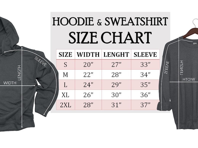 Hoodie and Sweatshirt Size Chart