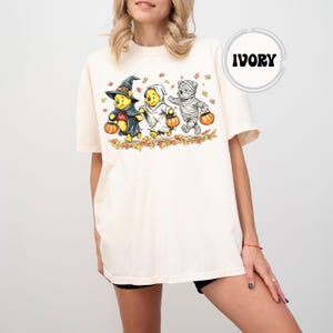 Comfort Colors® Spooky Ghost Bear And Friends Shirt, Autumn Pumpkin Shirt, Cartoon Halloween Shirt, Winnie Pooh Trick or Treat Shirt