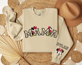 Custom Disney Mama Sweatshirt or Hoodie, Mama Mouse Sweatshirt, Cute Disney Mama Hoodie, Personalized Mom Gift, Minnie Mouse Mom Sweatshirt