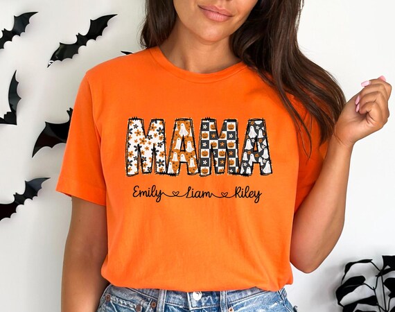Personalized Halloween Mama Shirt, Spooky Mama Shirt, Halloween Mom Shirt, Spooky Season Shirt, Gift for Mom, Cute Ghost Mama Shirt