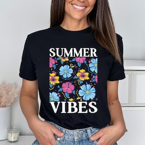 Summer Vibes Shirt, Hibiscus Flowers Shirt, Beach Sunset Shirt, Shirt for Women, Floral Summer Shirt, Aesthetic Shirt, Trendy Summer Shirt