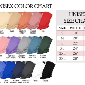 Shirt Color and Size Chart