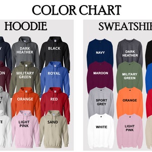 Hoodie and Sweatshirt Color Chart