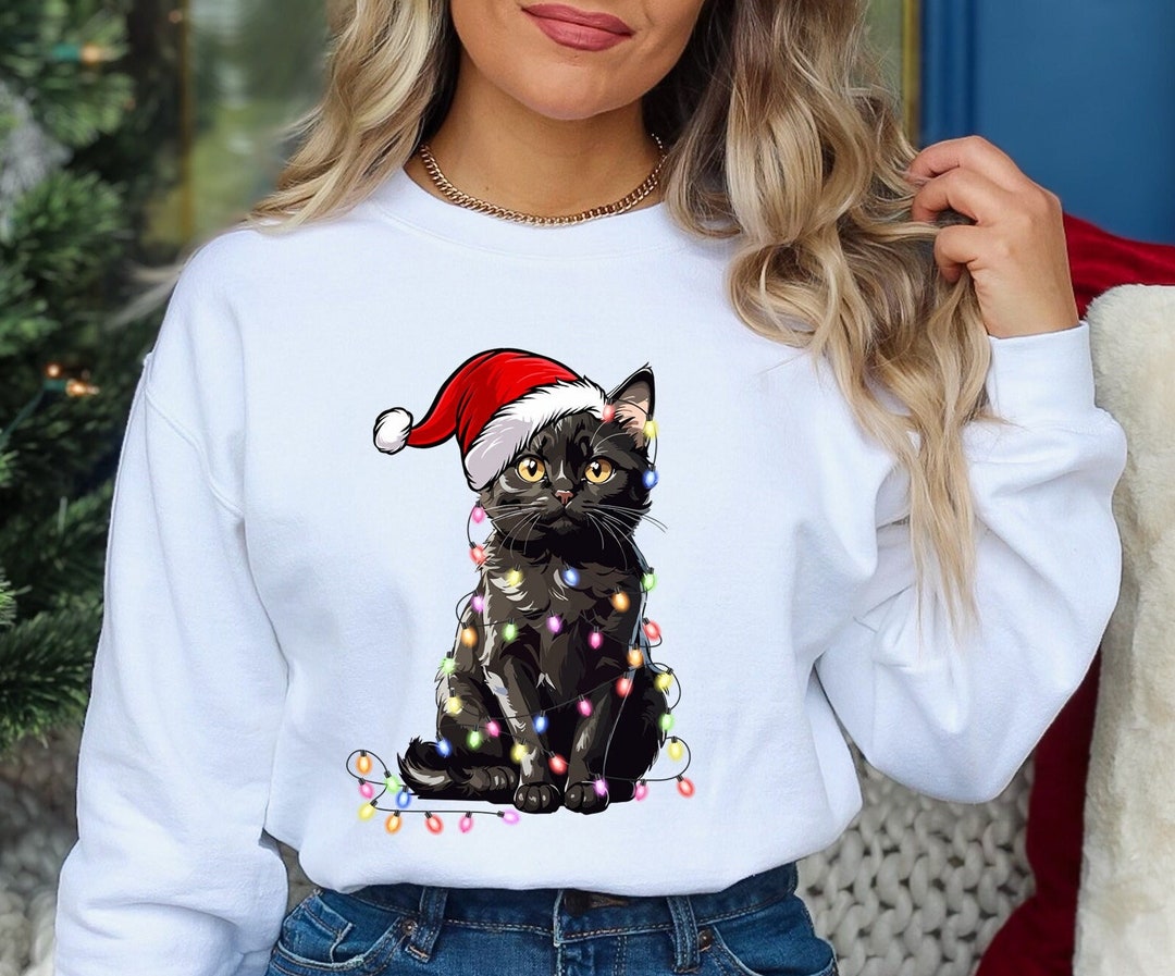 Black Cat Sweater
 Christmas Black Cat Sweatshirt Funny Black Cat Sweater Cute Christmas
