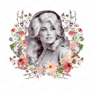 Dolly Parton T-Shirt Design Retro Vintage Wildflowers PNG File