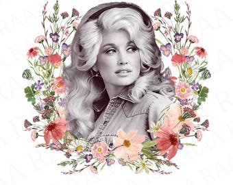 Dolly Parton Digital Download T-Shirt Design Retro Vintage Wildflowers PNG File